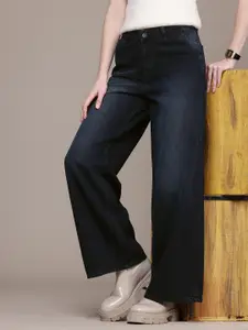 The Roadster Life Co. Women Wide Leg High-Rise Light Fade Pure Cotton Jeans