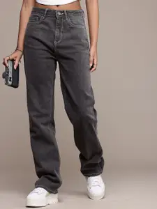 The Roadster Life Co. Women Straight Fit High-Rise Heavy Fade Stretchable Jeans