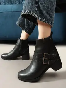 Carlton London Women Round Toe Block Heel Monk Strap Boots