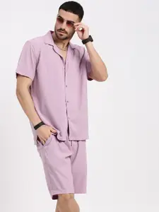 SHOWOFF Cuban Collar Short Sleeves Shirt With Short