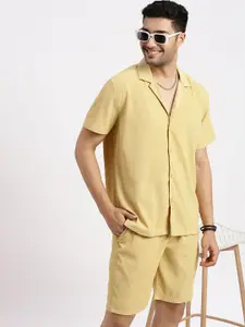 SHOWOFF Self Design Cuban Collar Shirt With Shorts