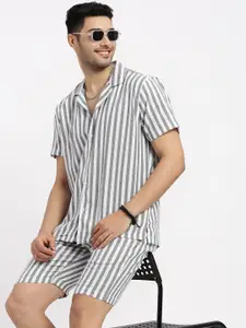 SHOWOFF Striped Cuban Collar Short Sleeves Shirt With Short