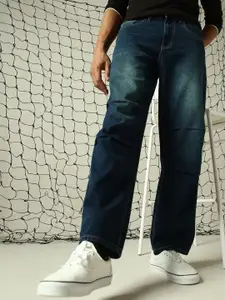 Hubberholme Men Loose Relaxed Baggy Fit Mildly Faded Parachute Detail Jeans