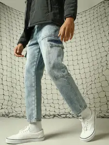 Hubberholme Men Straight Tapered Fit Leg Heavy Fade Carpenter Detail Cotton Cargo Jeans