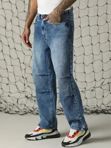 Hubberholme Men Loose Relaxed Baggy Fit Mildly parachute detail Faded Jeans