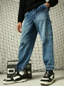 Hubberholme Men Loose Fit Heavy Faded utility pockets cargo jogger Jeans