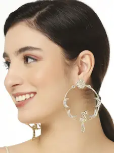 OOMPH Kundan Studded Jadau Peacock Shaped Drop Earrings