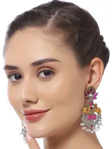 OOMPH Artificial Stones Studded and Beaded Contemporary Oxidised Drop Earrings