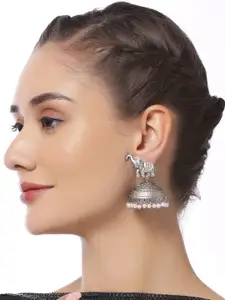 OOMPH Artificial Stones Studded and Beaded Oxidised Animal Shaped Jhumkas