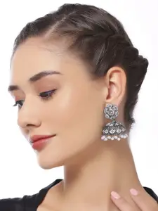 OOMPH Artificial Stones and Beads Studded Floral Jhumkas Earrings