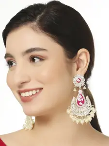 OOMPH Kundan Studded Floral Meenakari Drop Earrings
