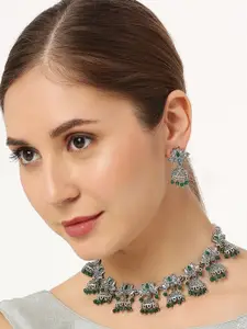 OOMPH Oxidised Artificial Stones Studded & Beaded Louts Choker Necklace Set