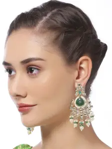 OOMPH Metal Kundan Studded Jadau Floral Drop Earrings