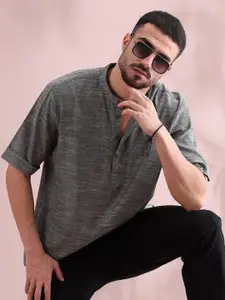 FILORI STUDIO Band Collar Short Sleeves Pure Cotton Straight Kurta