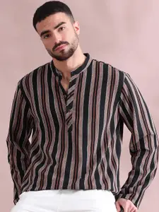 FILORI STUDIO Men Striped Woven Design Mandarin Collar Pure Cotton Short Kurta
