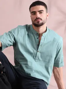 FILORI STUDIO Band Collar Pure Cotton Straight Short Kurta