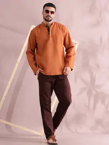 FILORI STUDIO Checked Woven Design Mandarin Collar Pure Cotton Short Kurta