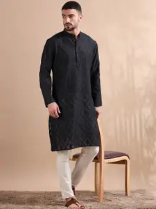 FILORI STUDIO Men Geometric Woven Design Jacquard Long Kurta