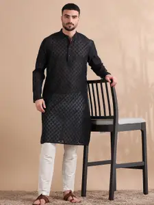 FILORI STUDIO Floral Woven Design Mandarin Collar Chanderi Cotton Straight Kurta