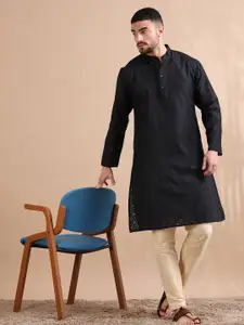 FILORI STUDIO Men Ethnic Motifs Woven Design Cotton Jacquard Long Kurta