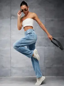 Miss Chase Women Wide-Leg Fit High Rise Regular Length Stretchable Denim Jeans