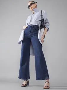 DOLCE CRUDO Wide-Leg High-Rise Mildly Distressed Regular-Length Stretchable Denim Jeans
