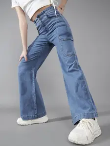 DOLCE CRUDO Wide-Leg High-Rise Mildly Distressed Stretchable Cargo Denim Jeans