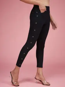 DressBerry Women Slim Fit Cropped Length Eyelet Detailing High Rise Denim Jeans