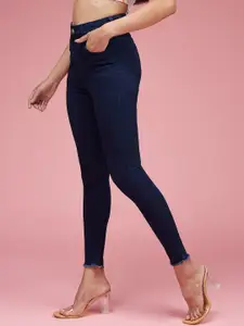 DressBerry Women Skinny High Rise Cropped Fringed Hemline Stretchable Denim Jeans