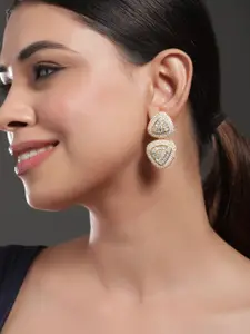 Rubans 24 K Gold-Plated Aaa Cubic Zirconia Studded Premium Drop Earrings
