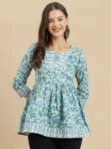 KALINI Women Floral Printed Round Neck Cotton Top