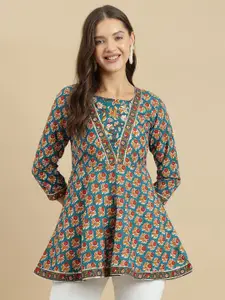 KALINI Women Floral Printed Round Neck Cotton Top