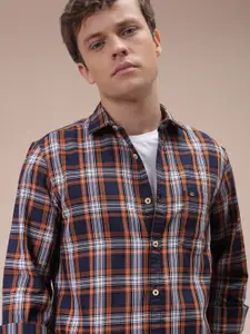 The Indian Garage Co Men Slim Fit Checked Spread Collar Casual Shirt