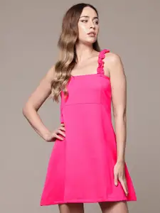 bebe Ruffles Shoulder Straps A-line Mini Dress with Ruffled Detail