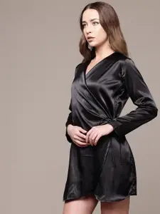 bebe V-Neck Satin Finish Mini Wrap Dress