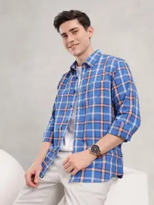 Nautica Slim Fit Checked Button-Down Collar Pure Cotton Casual Shirt