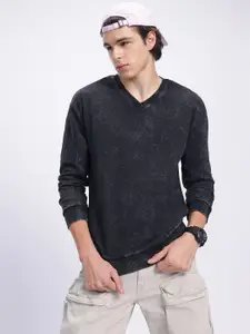 Kook N Keech Faded Night Washed Effect V-Neck Pullover
