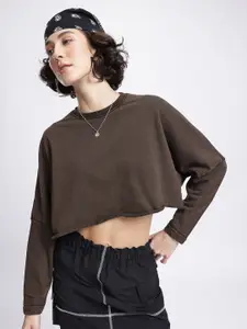 DressBerry Solid Long Sleeves Cropped Sweatshirt
