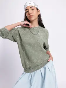 DressBerry Tie-Dye Washed Effect Drop-Shoulder Sleeves Pullover