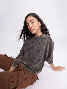 DressBerry Tie-Dye Washed Effect Drop-Shoulder Sleeves Pullover