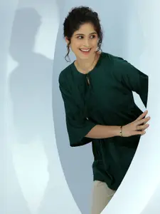 Libas Women Woven Design Tie-Up Neck A-Line Kurti