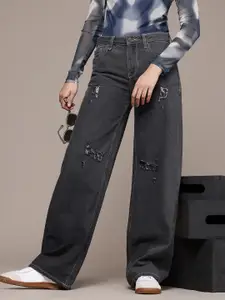 The Roadster Life Co. Women Pure Cotton 90'Baggy Low-Rise Mildly Distressed Jeans