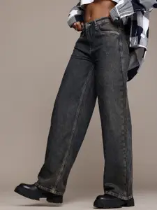 The Roadster Life Co. Women Pure Cotton Low-Rise 90s Baggy Heavy Fade Jeans