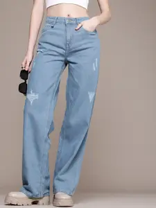 The Roadster Life Co. Women Baggy Fit Low-Rise Mildly Distressed Pure Cotton Jeans