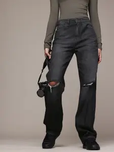 The Roadster Life Co. Women Straight Fit High-Rise Light Fade Pure Cotton Jeans