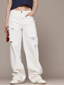 The Roadster Life Co, Women Baggy Fit Low-Rise Mildly Distressed Pure Cotton Jeans