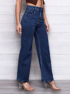 Miss Chase Women Cotton Wide Leg High-Rise Heavy Fade Stretchable Jeans