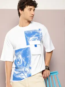Kook N Keech Men Printed Drop-Shoulder Sleeves Oversized T-shirt With Pocket Detail