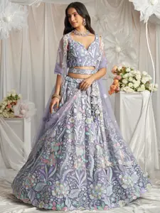 panchhi Embroidered Sequinned Net Semi-Stitched Lehenga & Unstitched Blouse With Dupatta