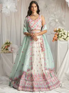 panchhi Embroidered Mirror Work Semi Stitched Lehenga & Unstitched Blouse With Dupatta